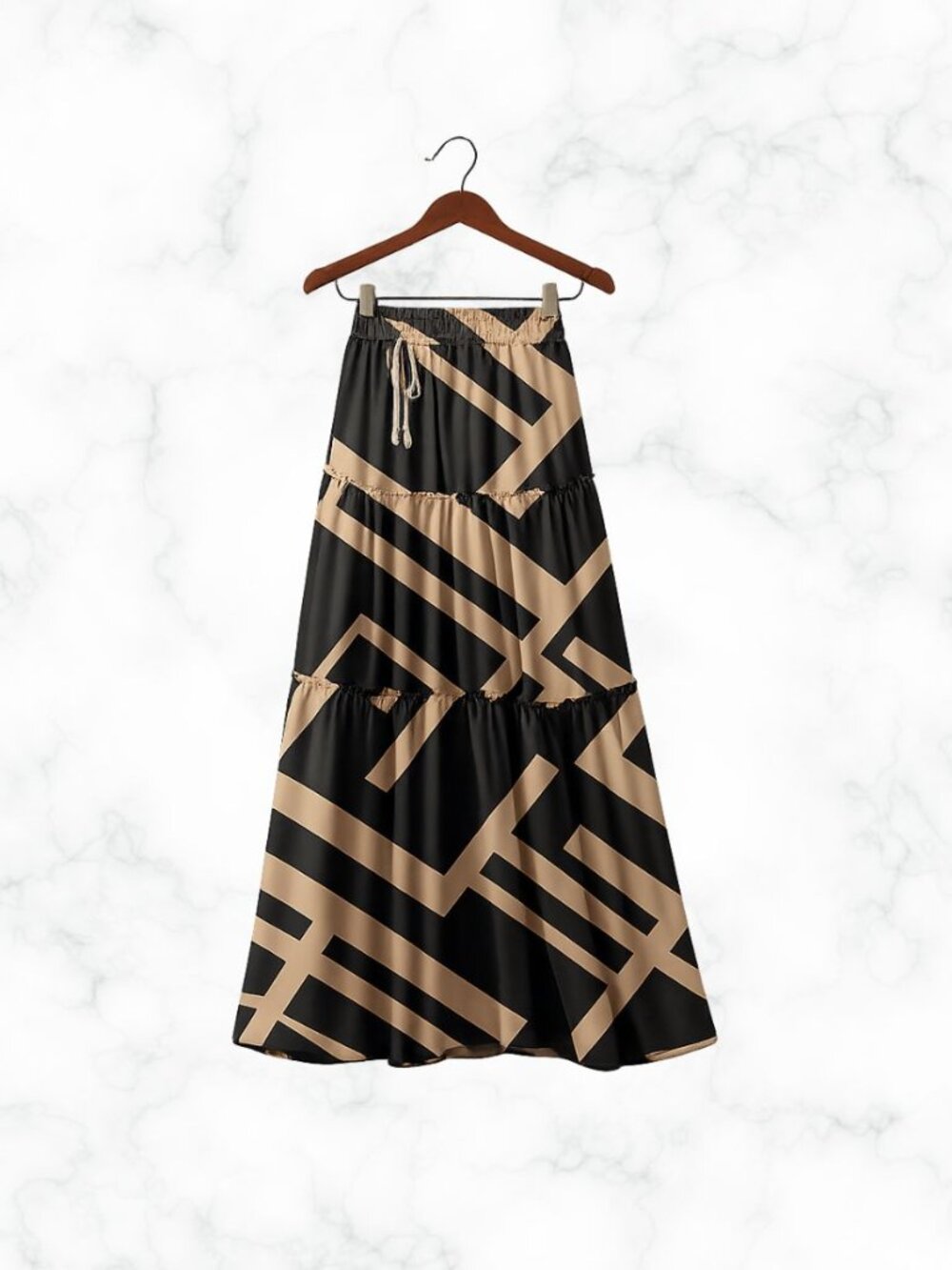 NWT | Boho High Waisted Tiered Neutral Maxi Skirt w/ Pockets Size 2XL